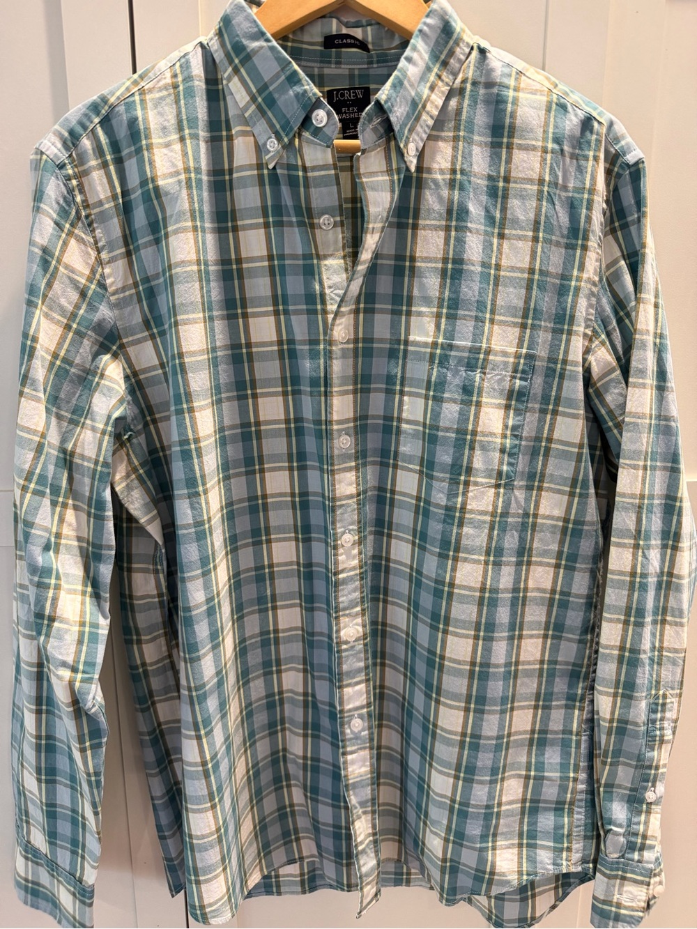 J. Crew Men's Teal Plaid Button-Down Shirt